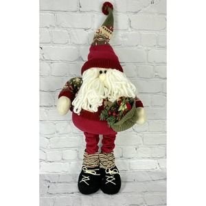 Extendable 25”- 35” Folkart Plaid Fleece Standing Santa Christmas Figure